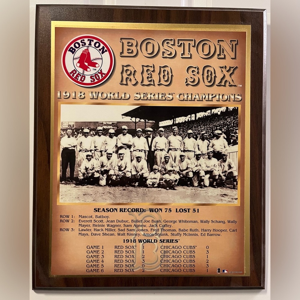 Vintage MLB Boston Red Sox 1918 World Series Champions Wooden Team Plaque, Rare